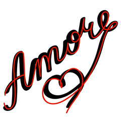Vector illustration AMORE, printing for t-shirts, posters, postcards, banners, etc. Stylish LOVE lettering compositions.