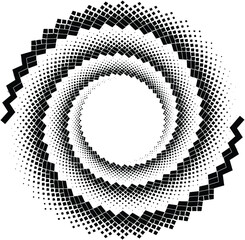 Dotted, dots, speckles abstract concentric circle. Spiral, swirl, twirl element.Circular and radial lines volute, helix.Segmented circle with rotation.Radiating arc lines.Cochlear