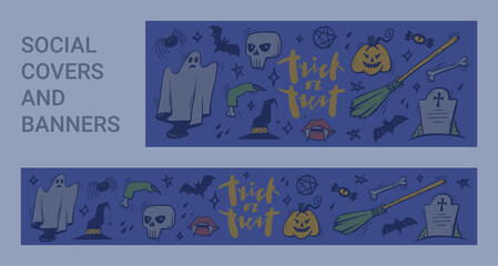 Halloween objects set. Suitable for social network covers, banners, posters. Vector hand drawn coloured elements. EPS10