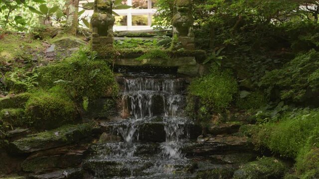Small waterfall in beautiful Japanese garden