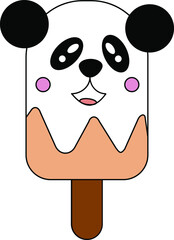 Hand dawn cute panda ice cream isolated on white. 10 June. International Ice Cream Day. Stock vector illustration