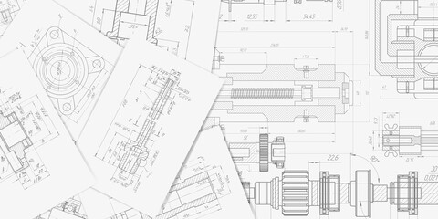 Technical drawing background .Mechanical Engineering drawing	.Vector illustration.