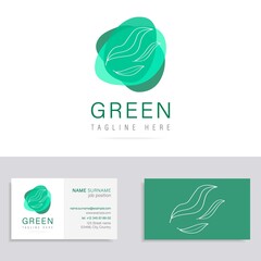 Abstract modern geometric icon design logo element with business card template.Creative graphic liquid bright shapes on white background.Best logotype for identity business company.Vector illustration