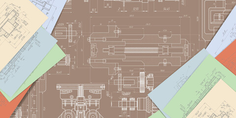 Mechanical Engineering drawing .Widescreen Technology Background.Industrial production of parts.Vector illustration .	