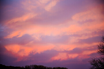 Obraz na płótnie Canvas Dramatic sunrise, sunset pink purple sky with clouds background texture.