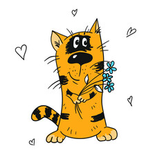 cat in love with flowers