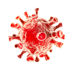 Microscopic view of Coronavirus, a pathogen that attacks the respiratory tract. Covid-19. Analysis and test, experimentation. Viral infection. Propagation of the virus in the human body. Vaccine