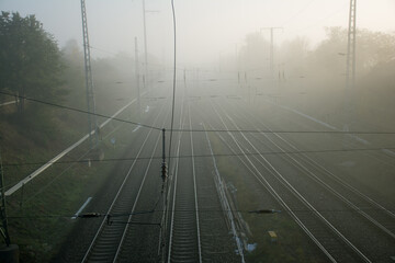 Railway station in a foggy morning. Germany, Berlin.
