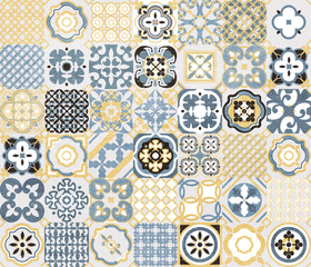 Vintage seamless tile pattern.Morocco, Indian, Arabic, Turkish motifs . Azulejo. Lisbon, Portuguese or Spanish retro tiles mosaic, Mediterranean design.patchwork. vector
