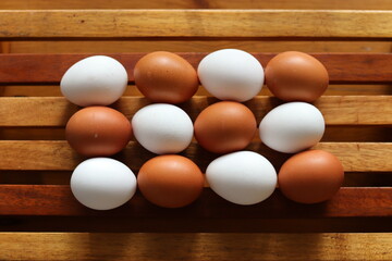 Brown and white eggs alternated in rows