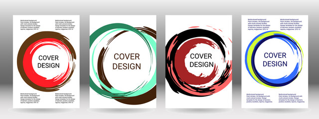 Cover design. Set of covers. Paint strokes. A4 background with multicolored strokes. Design template for the design of banners, posters, booklets, reports, magazines. EPS 10