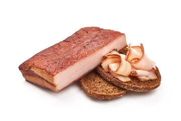 Smoked pork lard, isolated on white background