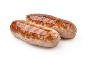 Grilled German Pork Sausages, munich sausage, isolated on white background