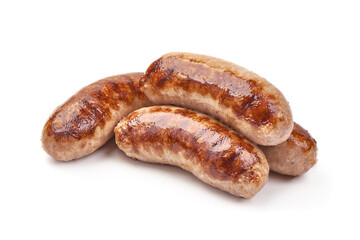 Grilled German Pork Sausages, munich sausage, isolated on white background