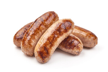 Grilled German Pork Sausages, munich sausage, isolated on white background