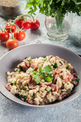 Spaetzle with fried bacon and onion