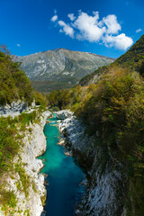 Fototapeta na wymiar Soca river, Soca Valley, Julian Alps, Municipality of Kobarid, Slovenia, Europe