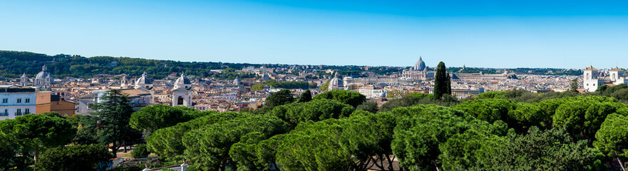 Fototapeta na wymiar panoramic view of Rome from Villa Borghese towards San Pietro basilica