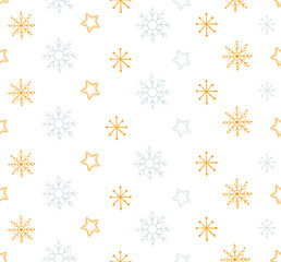 Christmas seamless pattern with gold and silver snowflakes on white background, vector