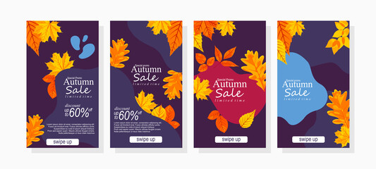 Obraz na płótnie Canvas set of banners with leave and abstract shape for autumn sale social media promotion stories