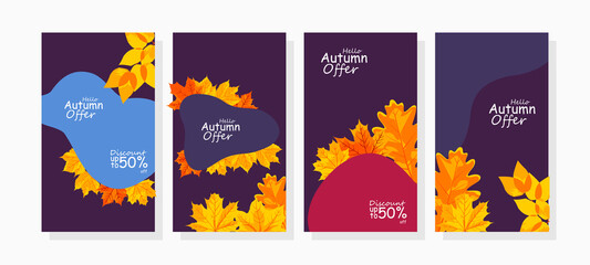 Obraz na płótnie Canvas set of banners with leave for autumn season sale promotion stories