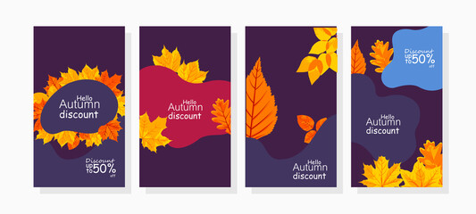 Obraz na płótnie Canvas set of banners with leaves for autumn sale promotion social media stories