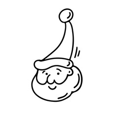 Hand drawn doodle Santa Claus with hat and beard isolated on white background. Vector outline illustration. Christmas and New Year design for greeting card, print, coloring book, tattoo
