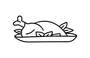 Hand drawn doodle Thanksgiving roasted turkey isolated on white background. Vector outline illustration. Thanksgiving day festive greeting icon, card, banner, pattern, flyer, menu