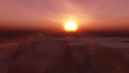 ice berg sunset in ocean 3d rendering