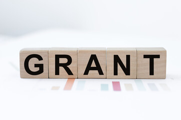 concept of the word grant on wooden cubes on a light background