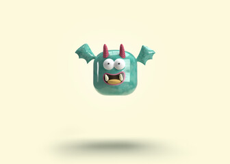 Obraz na płótnie Canvas Illustration 3D d'un monstre volant avec un large sourire sur fond isolé