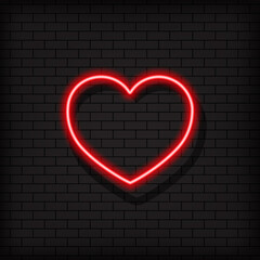 Bright heart neon sign. Happy Valentine day. Like. Social media concept. Vector on isolated black background. EPS 10