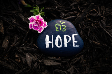 Blue rock with the word, 