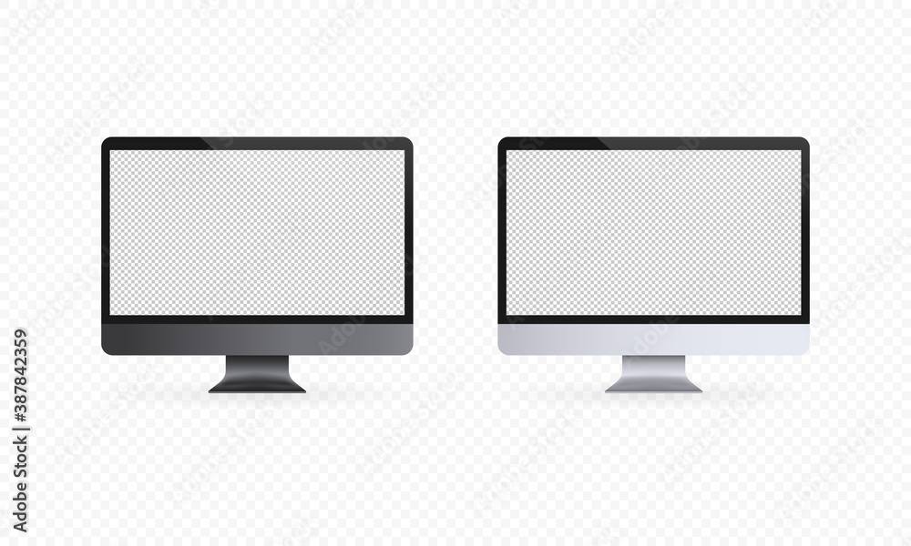 Aufkleber computer display icon. realistic computer monitor. light and dark theme. blank screen. pc screen moc