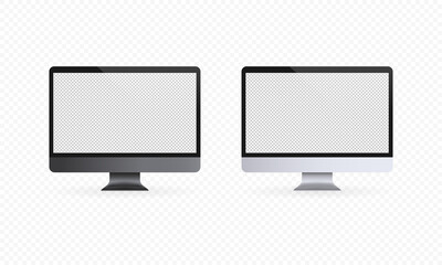 Computer display icon. Realistic computer monitor. Light and dark theme. Blank screen. Pc screen mockup. Vector on isolated transparent background. EPS 10