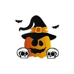 Cute pumpkin and skull halloween design isolated on white background
