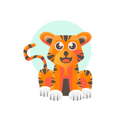 Cute flat tiger illustration vector design isolated on white background