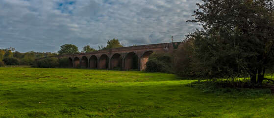 Fototapeta na wymiar A panorama view down the side of the Hockley viaduct at Winchester, UK in Autumn
