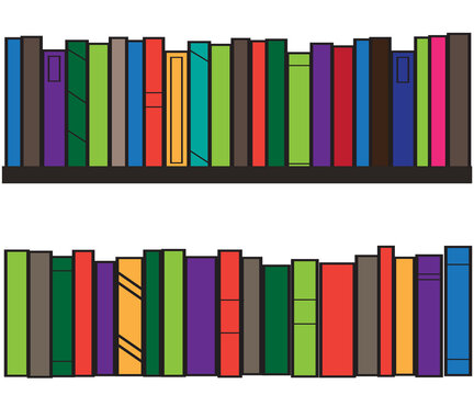 Bookshelf. Collection of various books. Vector illustration.