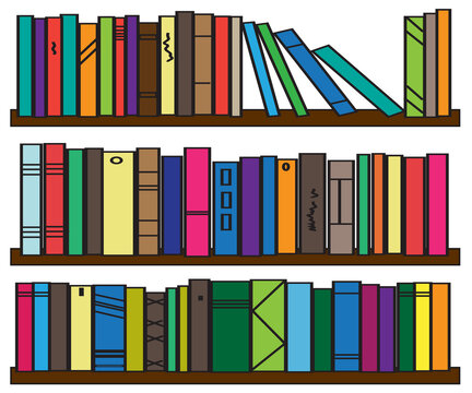 Bookshelf. Collection of various books. Vector illustration.