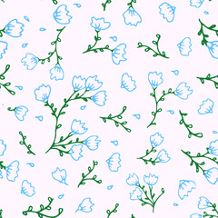 Seamless pattern baby blue scattered flowers