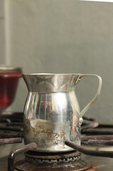 Metal jug for the preparation of delicious chocolate with a very good taste