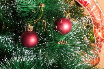 colored balls decorating the christmas tree