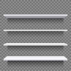 Shelf. White empty shelf shelves on wall.
