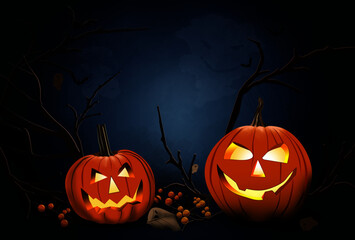 two pumpkins wild berries bats