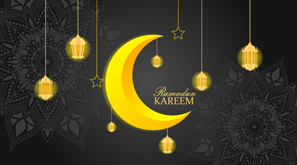 ramadan kareem background illustration with mandala and lantern