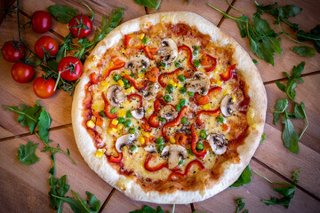 pizza on a board