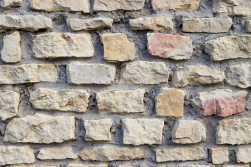 Background of stone wall texture.Ancient wall built of white stone. natural stones.wall textured background