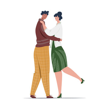 Vector isolated illustration with young couple of lovers who are hugging and admiring each other. Concept of love, emotions, attachment, contact, interaction. Can be used in web design, banners, etc.