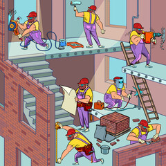 Construction. Many workers of different specialties